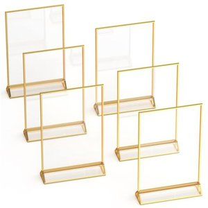 Gold Picture Frames Double Sided - 6 Pack - 4x6 Acrylic Gold Table Number Holder